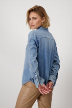 Load image into Gallery viewer, MONARI  Lux Denim Blouse with Lace.        409492
