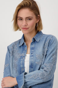 MONARI  Lux Denim Blouse with Lace.        409492