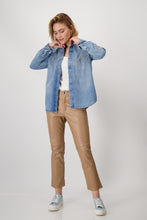 Load image into Gallery viewer, MONARI  Lux Denim Blouse with Lace.        409492
