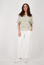Load image into Gallery viewer, MONARI Round Neck Top       Lux Butterfly print/Rhinestones.               409695
