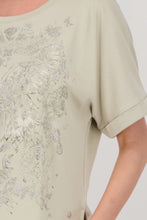 Load image into Gallery viewer, MONARI Round Neck Top       Lux Butterfly print/Rhinestones.               409695
