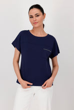 Load image into Gallery viewer, MONARI  Round Neck Top. Chain on pocket.      409880
