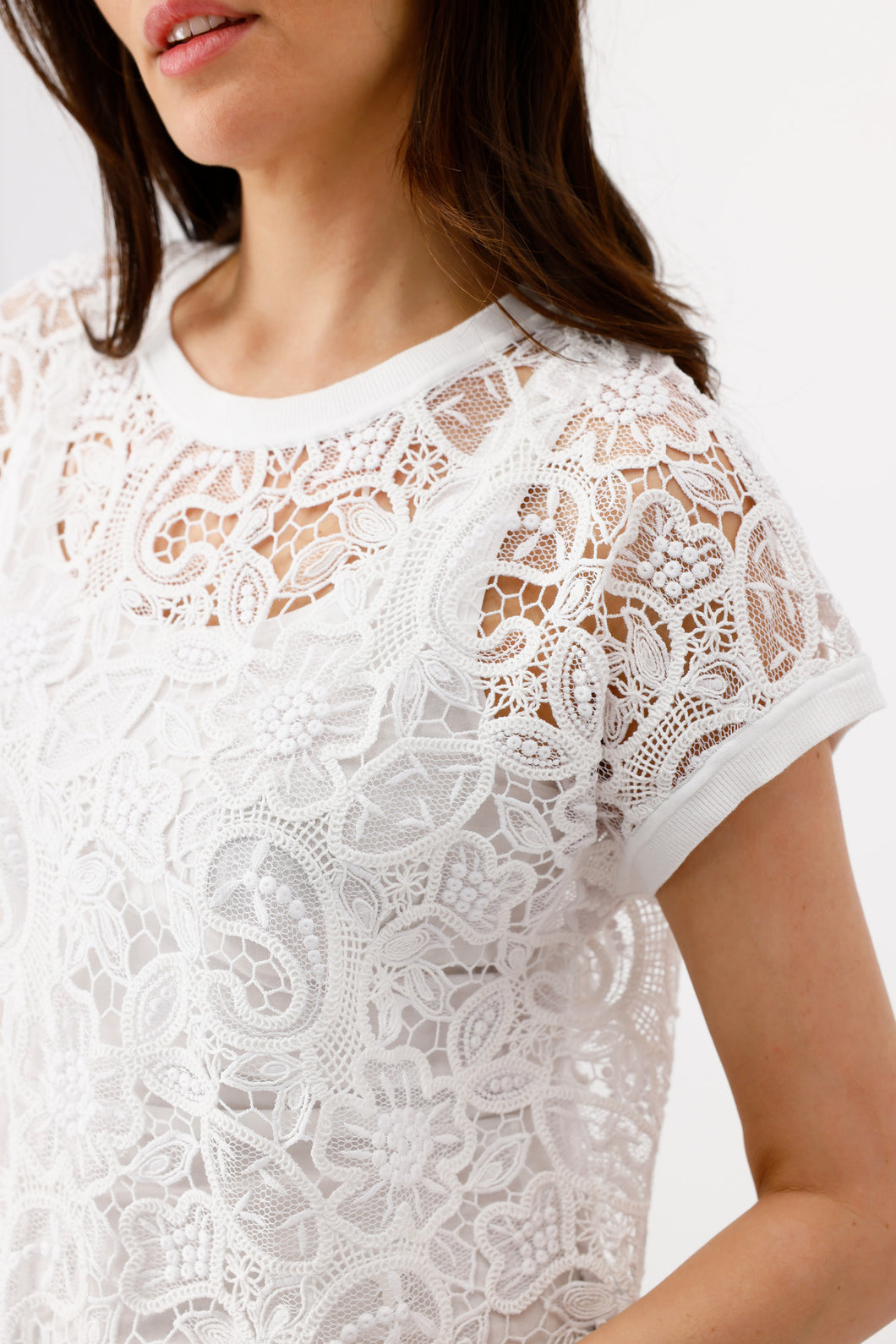 MNARI    Round Neck Lace Top                                                410013