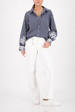 Load image into Gallery viewer, MONARI Stripped Blouse and Lace      410344
