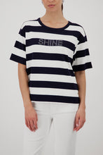 Load image into Gallery viewer, MONARI  S/S Round neck top......Broad Stripe with Embellishment.     410575
