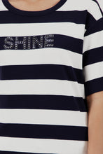 Load image into Gallery viewer, MONARI  S/S Round neck top......Broad Stripe with Embellishment.     410575
