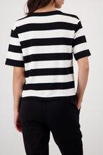Load image into Gallery viewer, MONARI  S/S Round neck top......Broad Stripe with Embellishment.     410575
